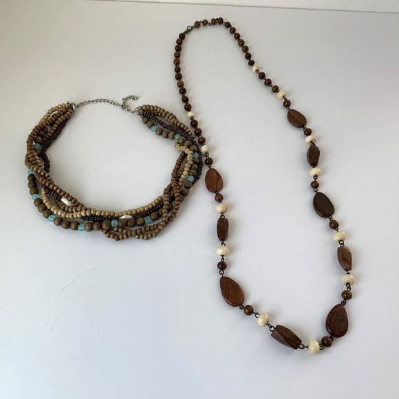 Sonoma 2 PC Set Multi Strand Beaded & Long Necklaces Southwestern Brown NEW - Picture 1 of 8